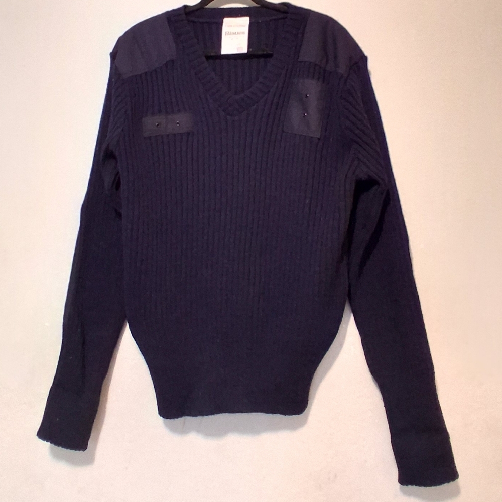 Commando By Blauer‎ Sweater Men Vneck Navy SzXL Made In England 100%Wool